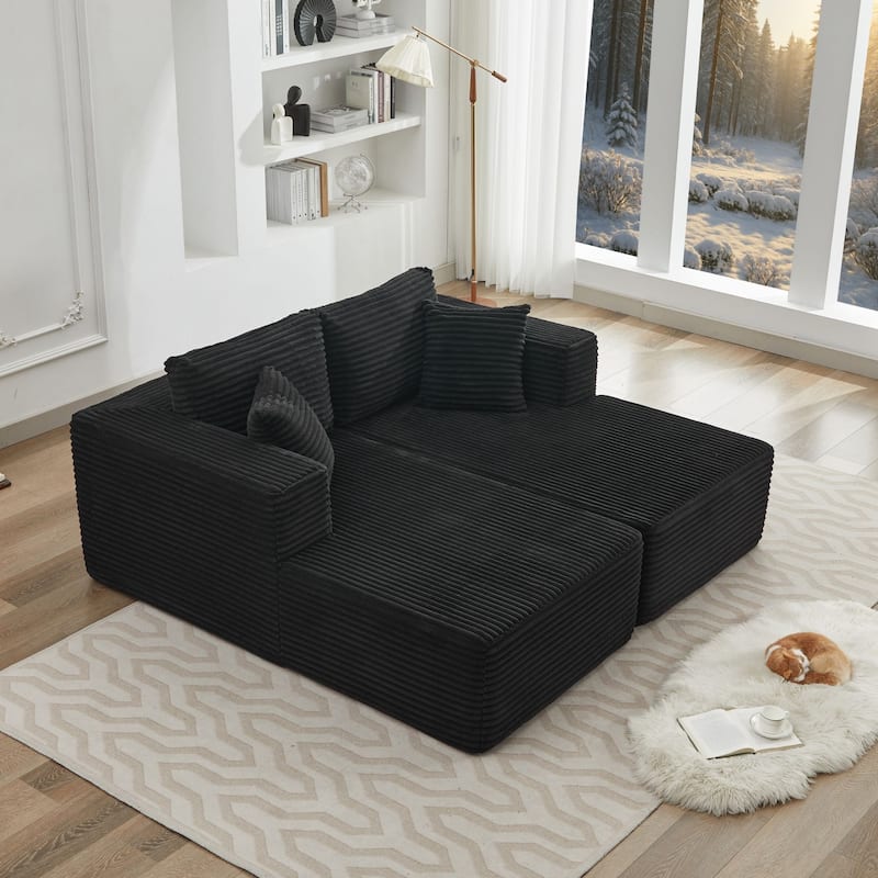 106" Corduroy Upholstery L-Shaped Cloud Modular Sectional Sofa with Chaise and Pillows, All-Foam Compression Design