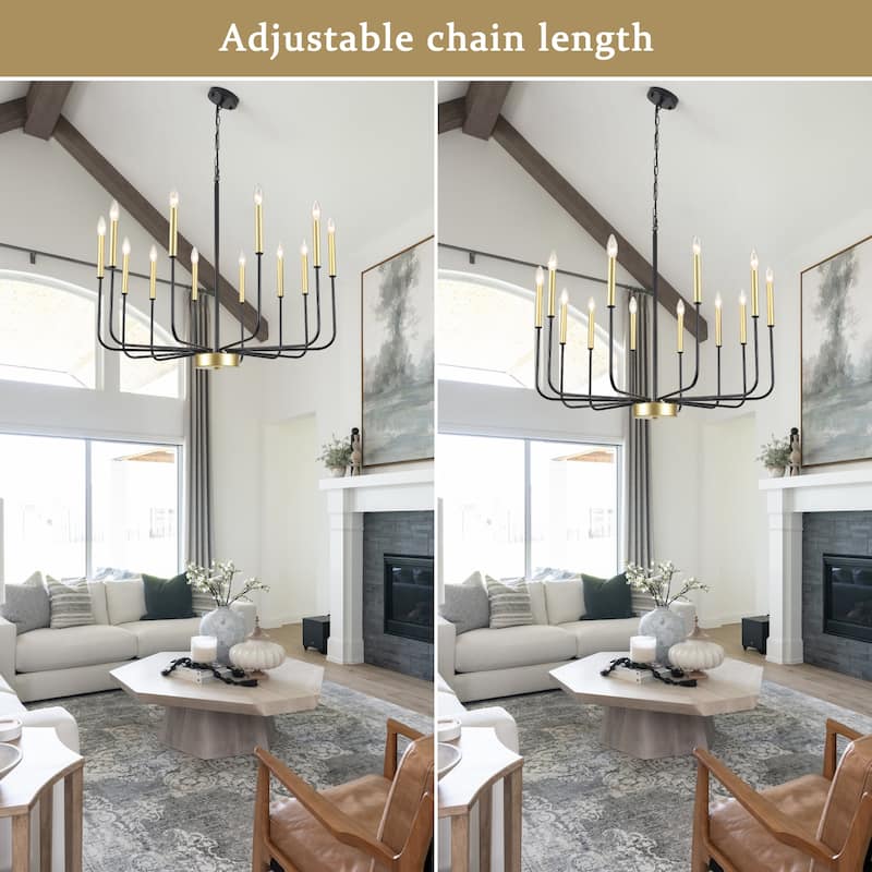 12-Light W32.08" x H70.07" Rustic Candle Chandelier for Dining Room Bedroom
