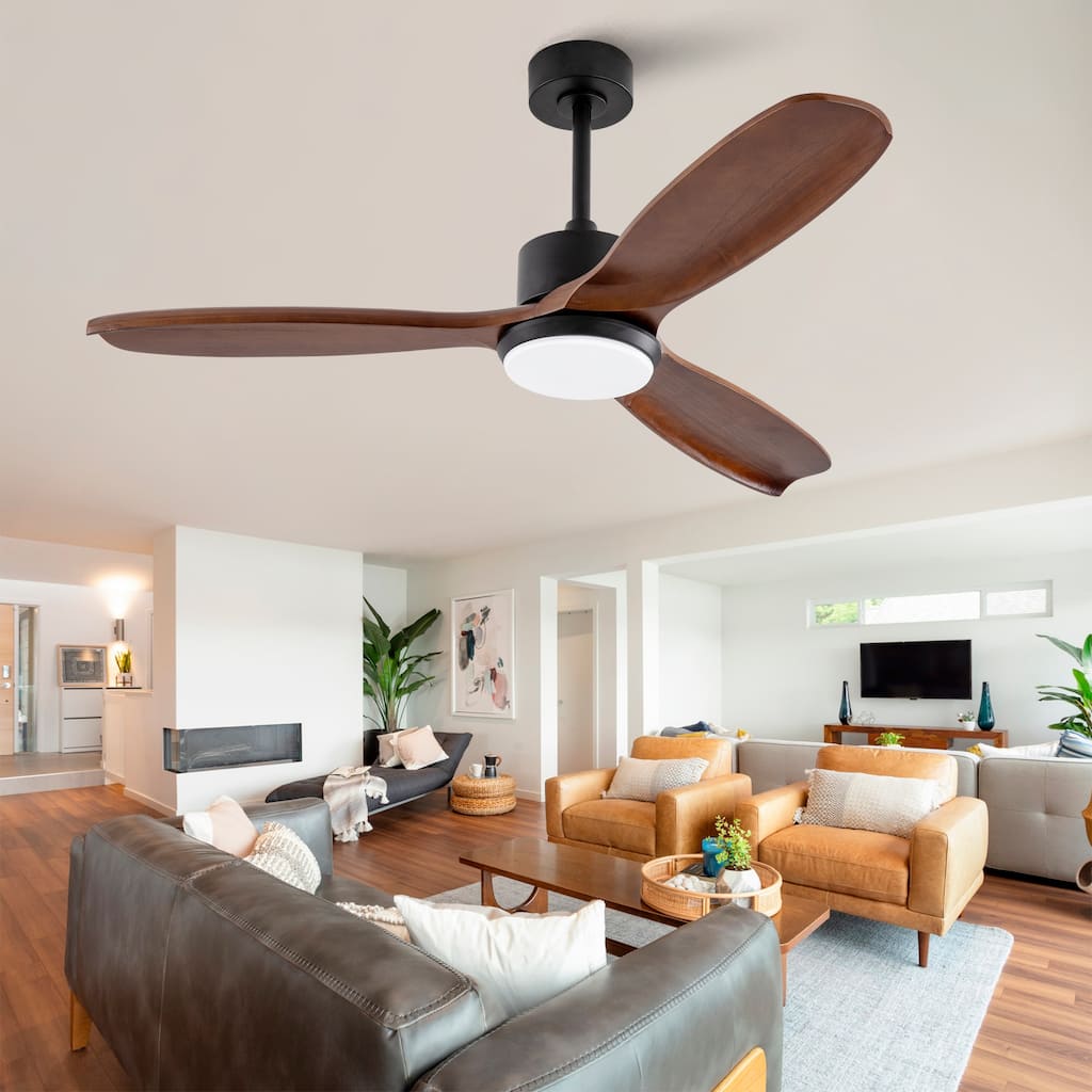 52" Wood Ceiling Fan w/ Lights Remote Control, Quiet DC Motor 3 Blade Ceiling Fans