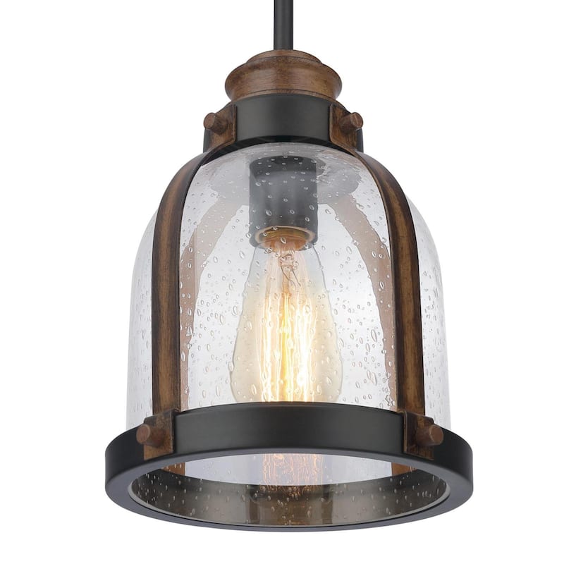 Westinghouse Lighting Cindy One-Light Indoor Mini Pendant, Oil Rubbed Bronze Finish with Barnwood Accents and Clear Seeded Glass
