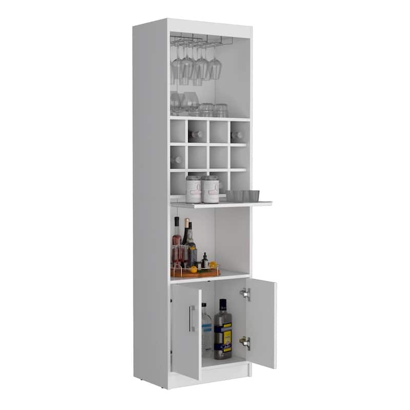 Kevil Tall Bar Cabinet, 5 Shelves, and Pull Out Tray