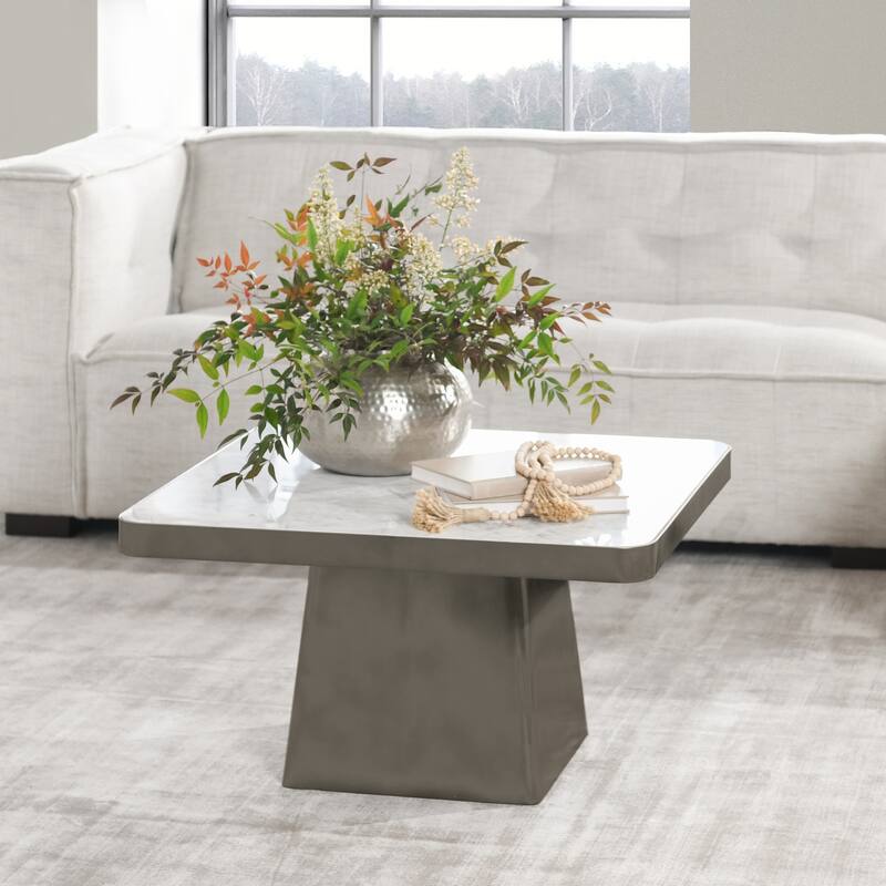 Classic Home Far Marble and Metal Square Coffee Table - Slate Grey - Marble