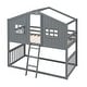 preview thumbnail 27 of 27, Twin over Twin Bunk Bed Frame with Semi-enclosed House Frame, Windows, Headboard, Ladder, Guardrail - Wooden House Bed Frame聽