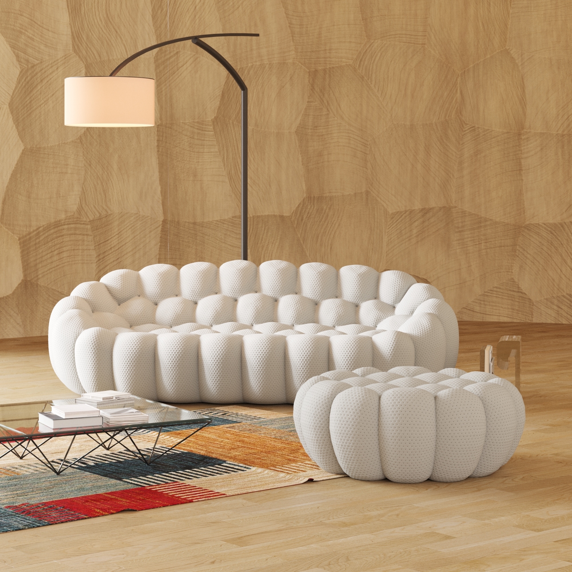 98.43'' Bubble Sofa, Modern 3-Seater Upholstered Lazy Mesh Fabric Oversized Floor Sofa