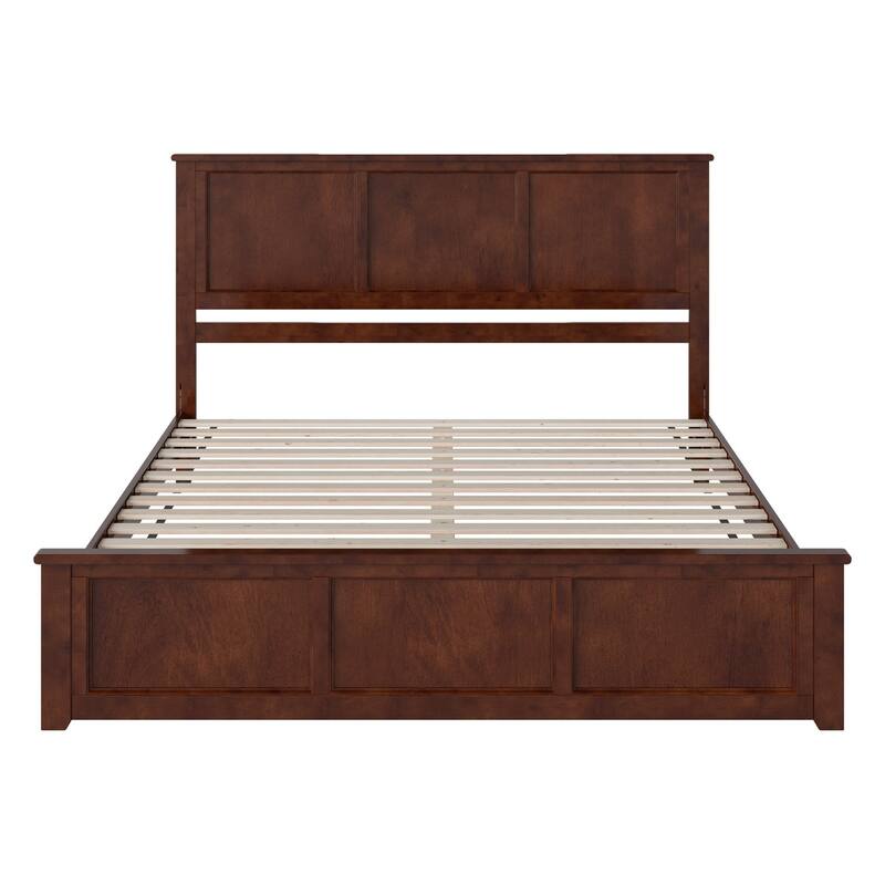 Low Profile Platform Bed - Solid Wood Frame & Footboard - USB Ports - Twin Size - Walnut Finish