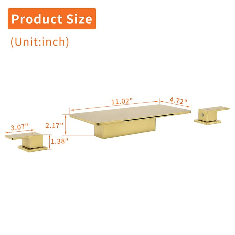 Waterfall Tub Faucet Deck Mount Brass 3 Holes Bathtub Faucet Modern Double Handle Tub Filler