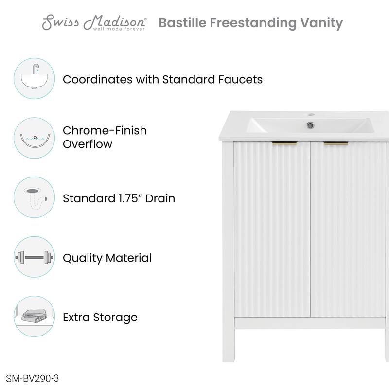 Bastille 24 In. White Bathroom Vanity With White, 3-Hole Ceramic Sink Top