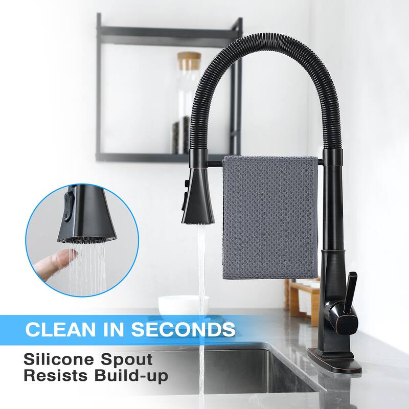 Single Handle Spray 3 Modes Pull Down Kitchen Faucet with Deck Plate