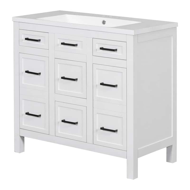 36 inch Freestanding Bathroom Vanity Set in White with Integrated Resin Sink