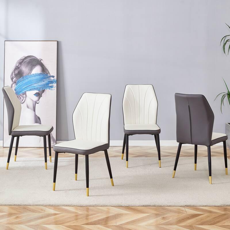 Roomfitters PU Dining Chairs with Patterned Back and Black Metal Legs, Set of 4 for Kitchen or Living Room