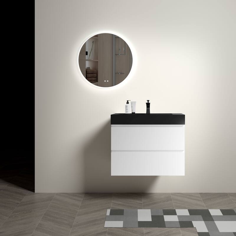 Modern 30" Alice Floating Bathroom Vanity with Rosewood Finish, Handle-Free Design, Silent Soft-Closing Drawers