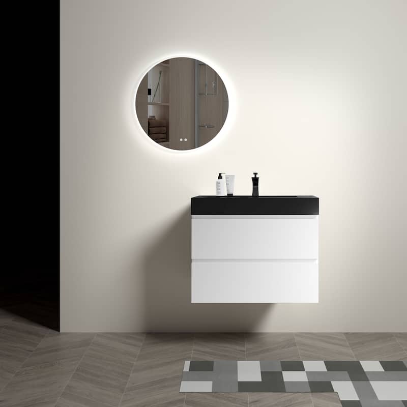 Modern Large Storage Wall Mounted Bathroom Vanity with One-Piece Sink Basin without Drain and Faucet