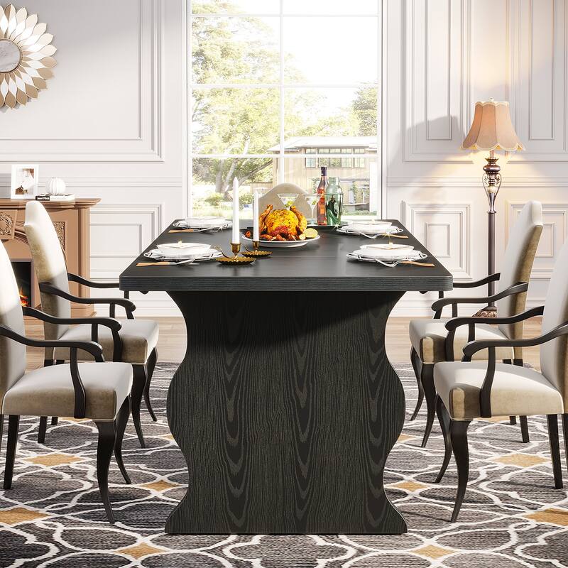 Modern Dining Table, 63" Rectangular Kitchen Table Black Dinner Table
