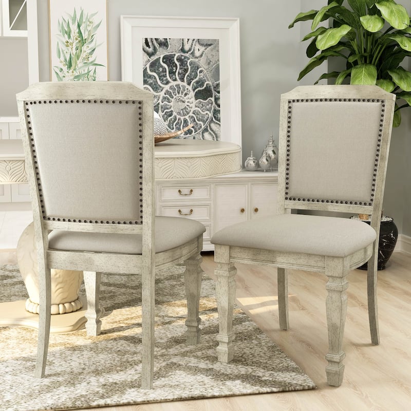 Furniture of America Tani Vintage White Fabric Side Chairs (Set of 2) - Antique White