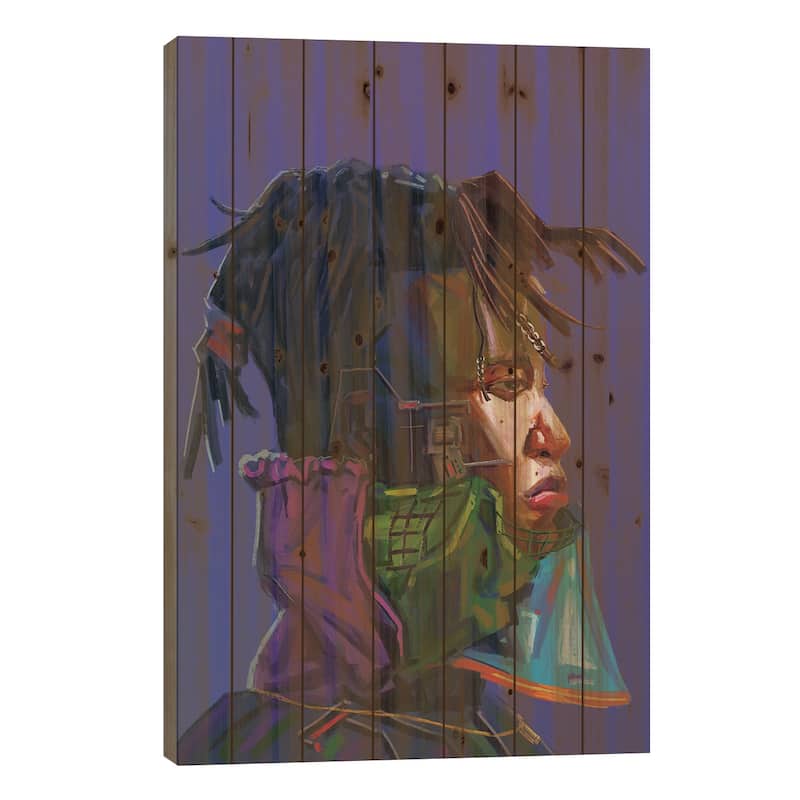 Indigo Boy Print On Wood by Sam Onche - Multi-Color - 26x18x1.5