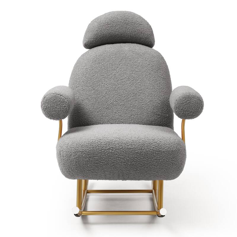 Modern Sherpa Fabric Nursery Rocking Chair, Comfy Armchair with Gold Metal Frame, for Nursery/Bedroom/Living Room/Office - Grey