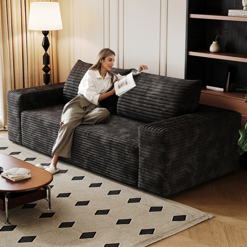 Large Ergonomic Deep Seat Sofa Corduroy Upholstered Loveseat Couch, Versatile Compression Lounge Sofa, No Assembly