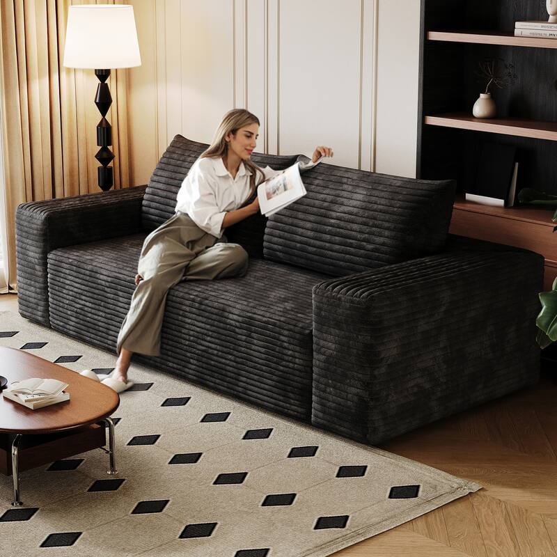 Loveseat Sofa with Deep Seat & Memory Foam, 2 Seater Floor Couch with Corduroy Fabric, Small Couch for Living Room, Apartement