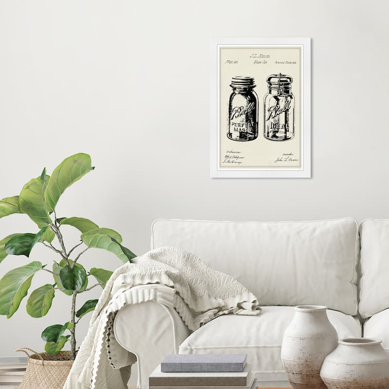 Wynwood Studio Prints Food and Cuisine Mason Glass Jar Patent 2 Black and Eggshell Rustic Wall Art Canvas Print - White