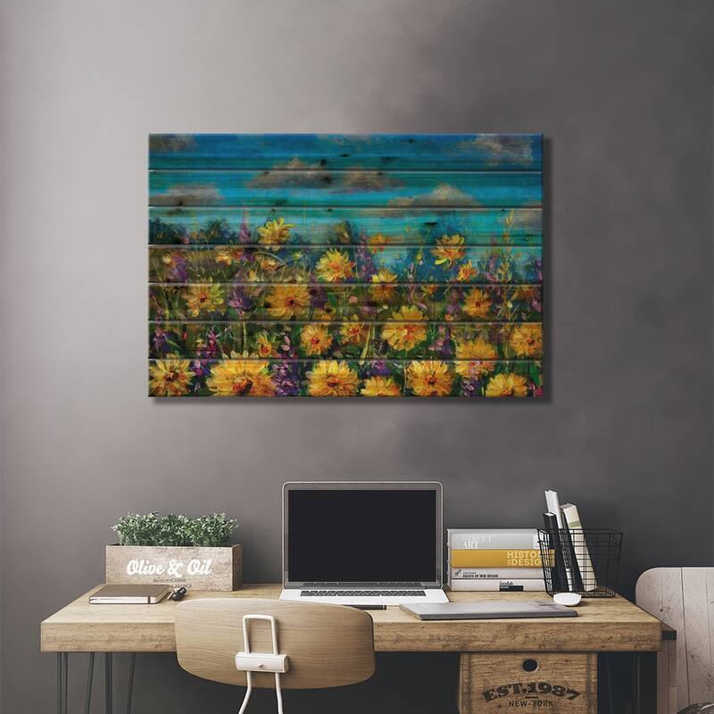 Beautiful Field Flowers Wildflower Art Print On Wood by Valery Rybakow - Multi-Color