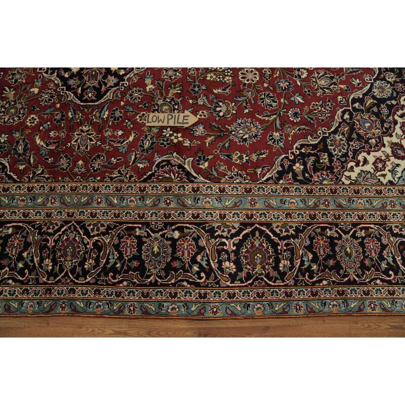 Hand Knotted Oriental 100% Wool Carpet Traditional Floral Red Kashan Area Rug - 13' 3'' X 9' 0''