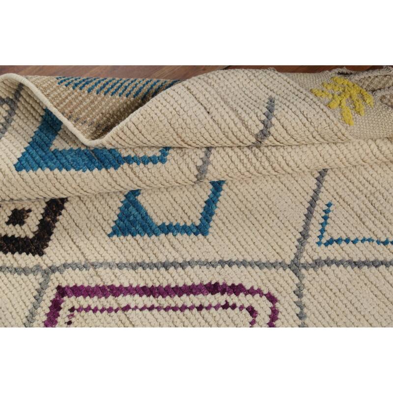 Striped Ivory Moroccan Oriental Area Rug Handmade Wool Carpet - 3'10"x 6'11"