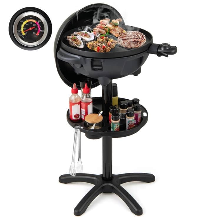 Black Metal Aluminum Electric BBQ Grill with 1200W Power Dual-Zone Cooking, Non-Stick Plate - 25" x 40"