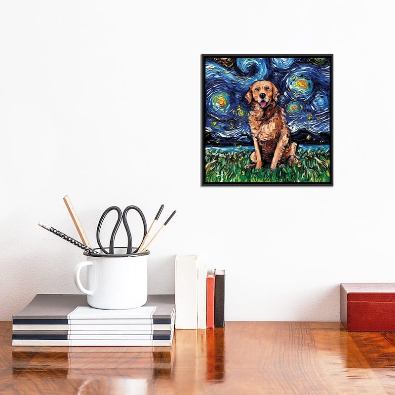 iCanvas "Golden Retriever Night (Dark Coat)" by Aja Trier Framed Canvas Print