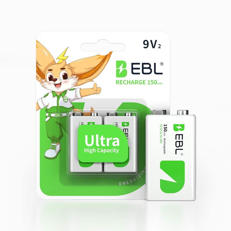 EBL Rechargeable 9V Battery NiMH 150 mAh2 - 1 - overstock.com/bedbathandbeyond.com