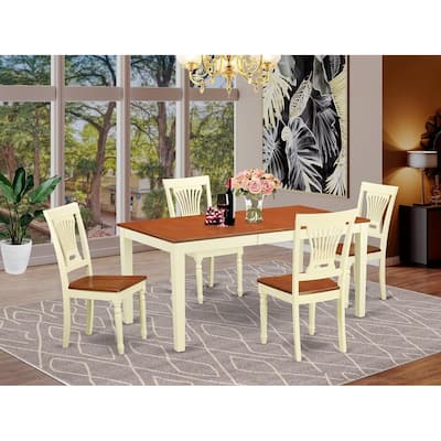 HomeStock 5-Piece Rectangle Buttermilk and Cherry Finish Solid Wood Top Dining Table with 4-Chairs
