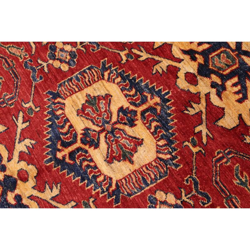 Southwestern Super Kazak Phoenix Red/Gold Hand Knotted Wool Rug - 9'9'' x 13'3''