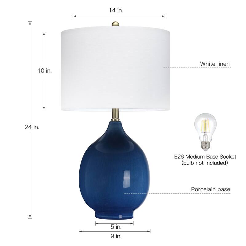 3-Way Ceramic Table Lamp with White Shade - 24 in. H