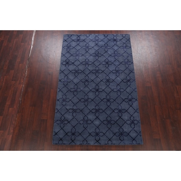 Navy Blue Wool Silk Modern Trellis Area Rug Oriental Hand Tufted 5 0 X 8 0 On Sale Overstock 31705035