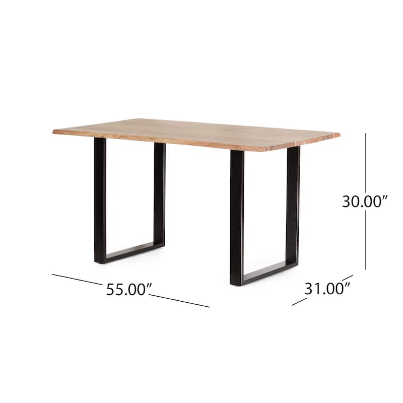 Logan Dining Table, Rectangular Brown Wood Top, Black Iron Legs, 55 Inch