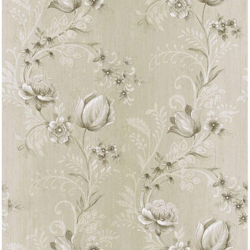 Seabrook Design Hestia Floral Trail Unpasted Wallpaper - 20.5 in W x 33 ft. L - Metallic Latte & Greige