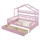 preview thumbnail 29 of 33, Full Size Wooden House Bed Kids Bed with 2 Drawers and Storage Shelf