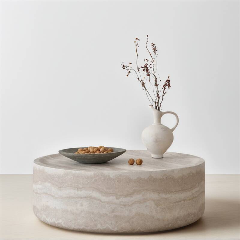 Round Coffee Table - Mars Pattern Design, No Assembly Required - Marble