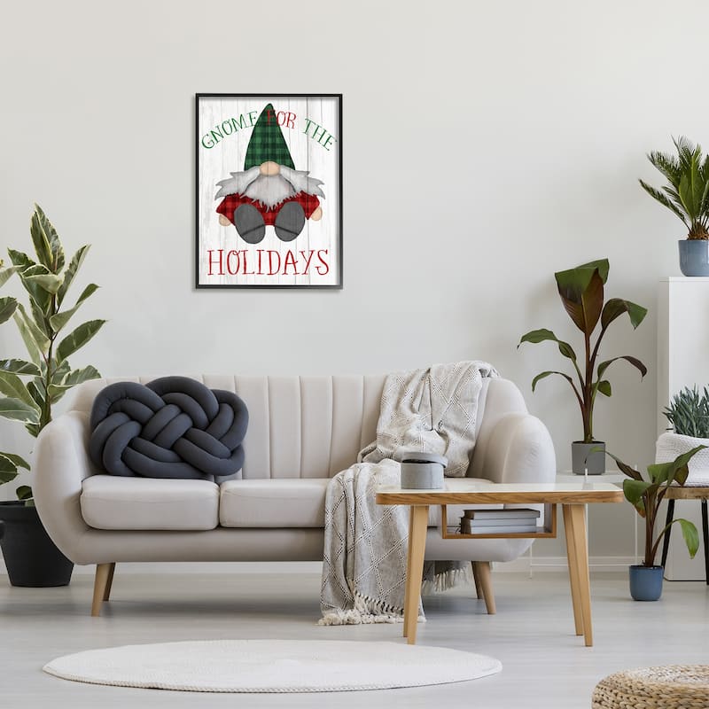 Stupell Gnome for the Holidays Festive Garden Elf Plaid Framed Wall Art - Green