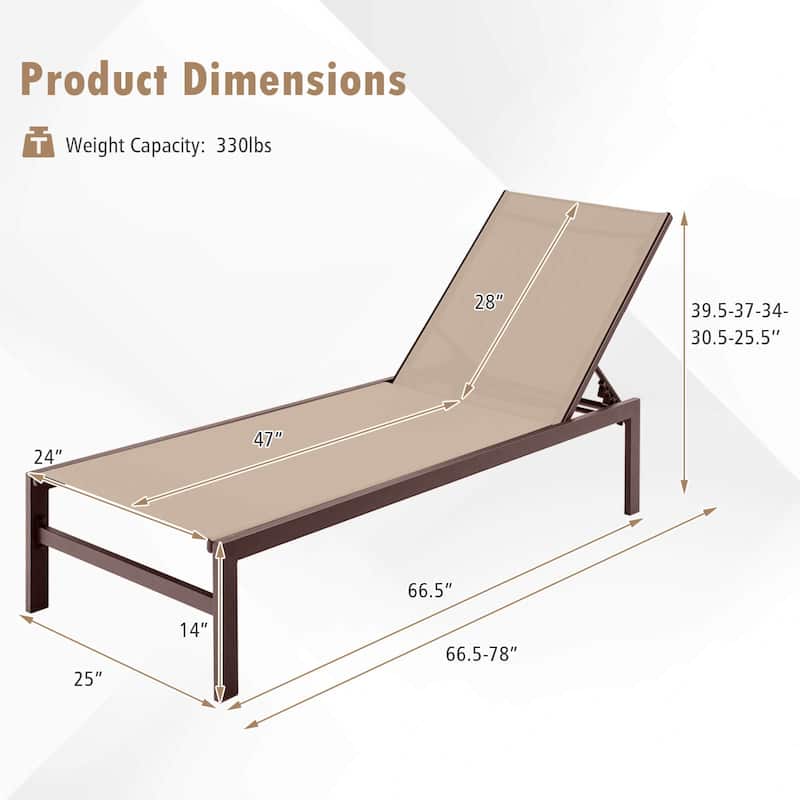 Costway 2 PCS 6-Position Lounge Chair Chaise Aluminium Adjust Recliner - See Details