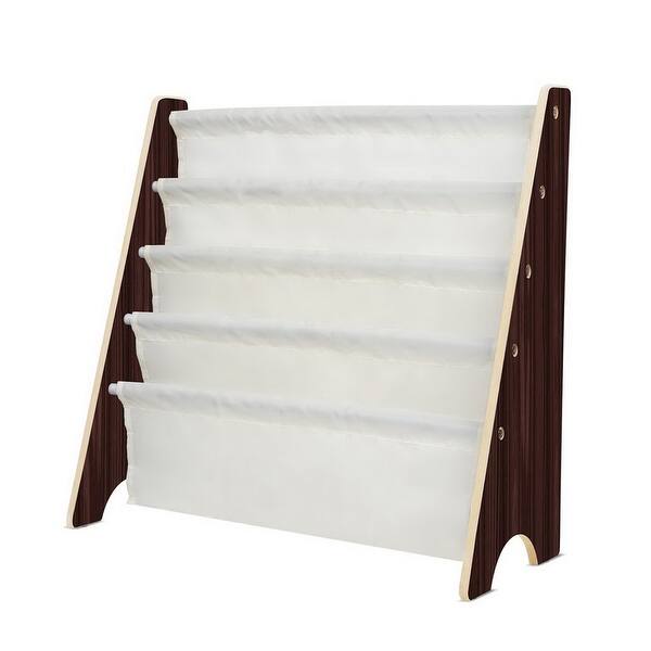 Fabric Cover MDF Shelf Book Magazine Rack Dark Brown & White ...