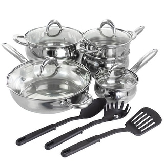 Gibson Home Ancona 12 Piece Stainless Steel Belly Shaped Cookware Set with Kitchen Tools - 12 Piece