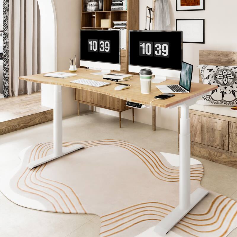FLEXISPOT Electric Height Adjustable Standing Desk 3-Stage Dual Motor With Curved Bamboo Desktop
