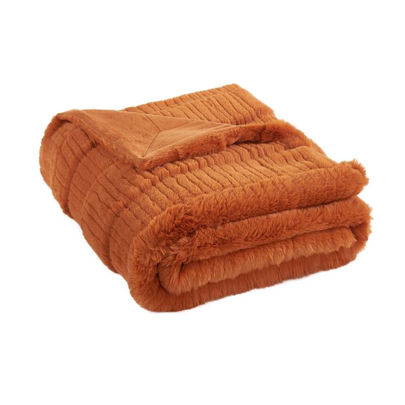 Sculpted Stripe FauxFur Throw Super Soft Cozy Blankets for Couch