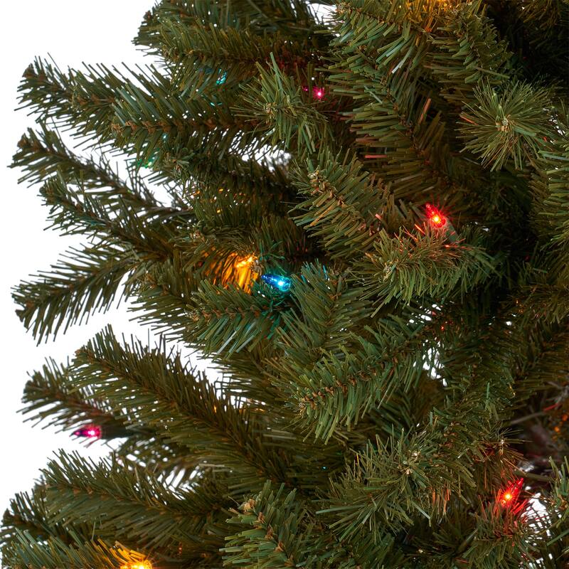 7-Foot Pre-Lit Noble Hinged Christmas Tree with 500 Multi-Lights, 48" Diameter - Includes Stand