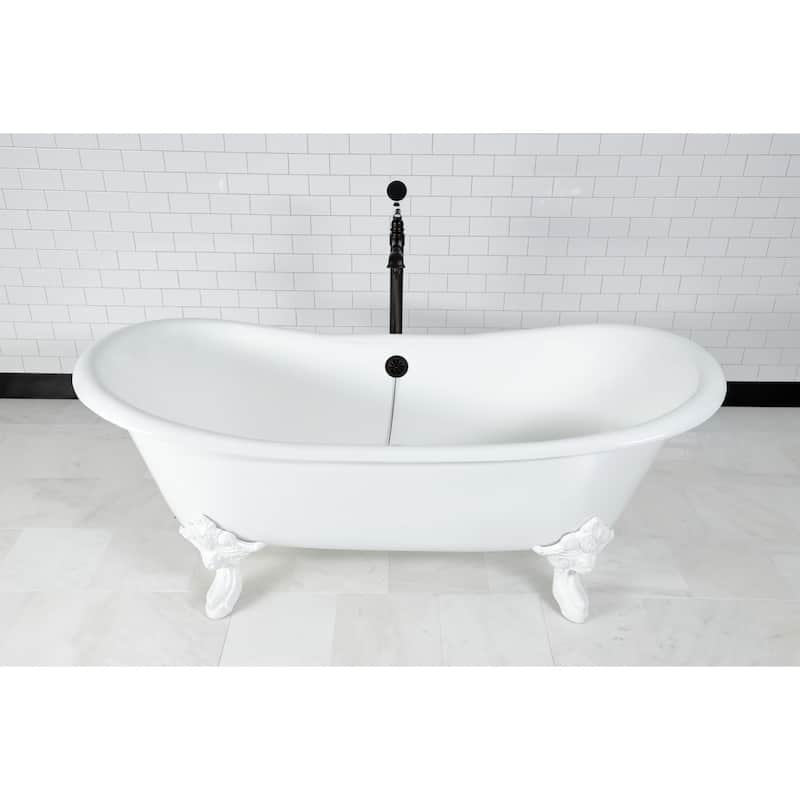 Kingston Brass Aqua Eden 72 Clawfoot Cast Iron Soaking Tub with Center
