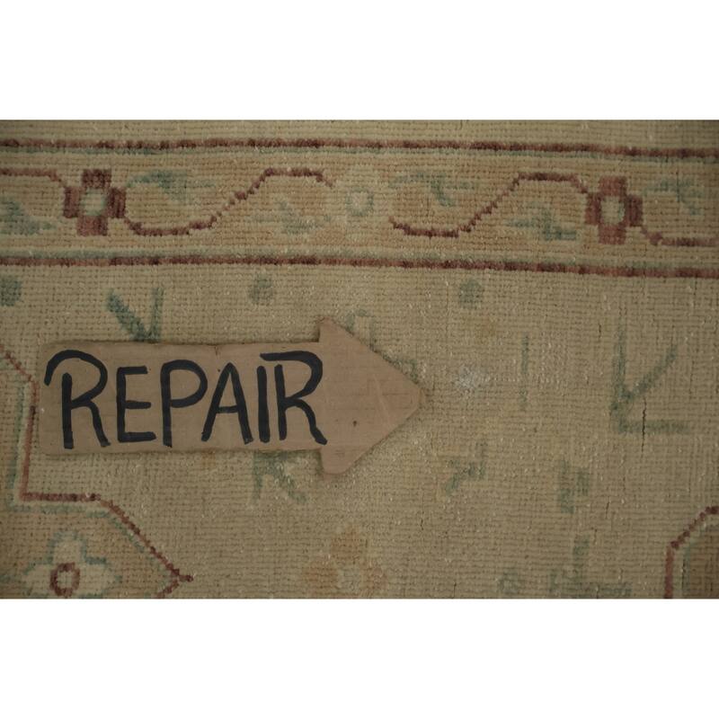 Hand Knotted Oriental 100% Wool Carpet Traditional Geometric Beige & Ivories Ziegler Area Rug - 13' 4'' X 9' 10''