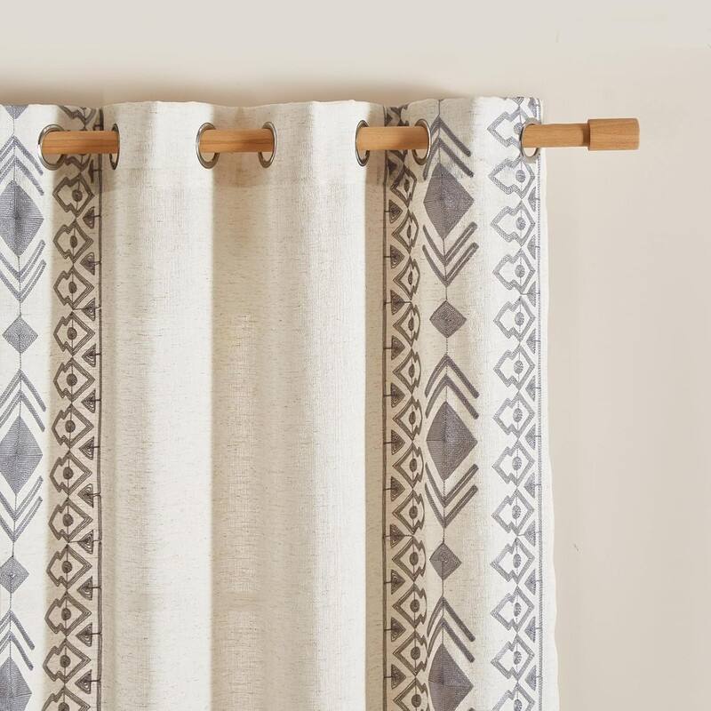 96 Inches Long Grey Boho Curtains 2 Panels