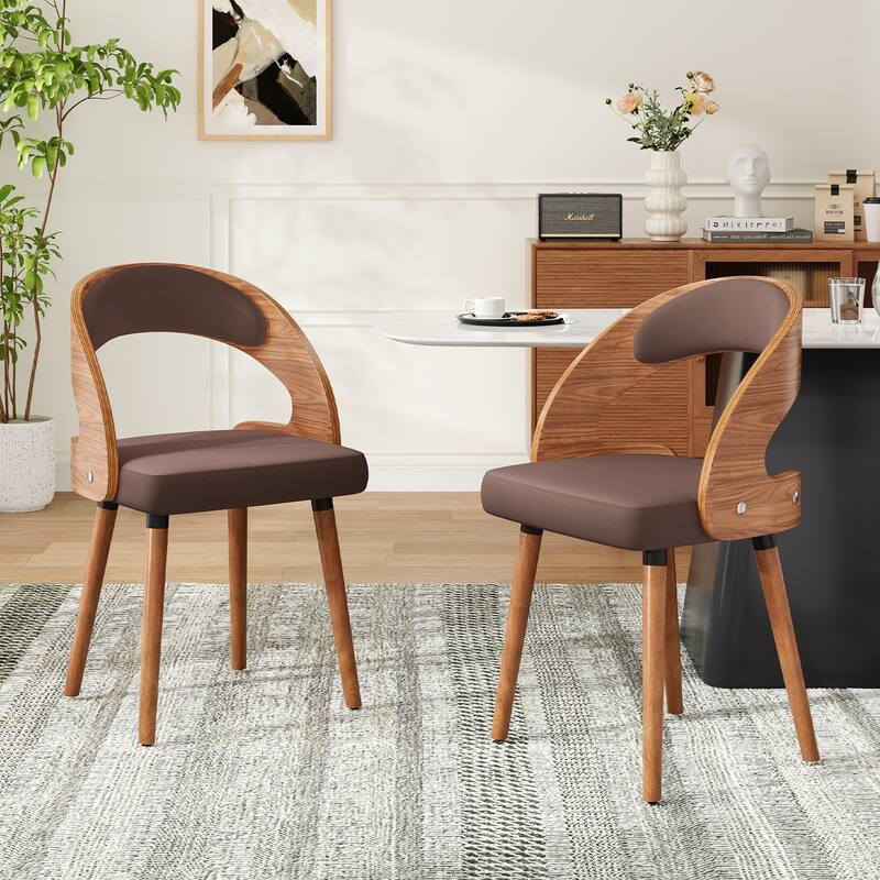 Wood Dining Chairs, Set of 2 Modern Upholstered Dining Chairs with Curved Backrest for Kitchen, Dining Room, Living Room