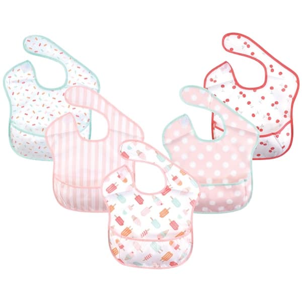 slide 1 of 1, Hudson Baby Infant Girl Waterproof Polyester Bibs 5pk, Ice Cream, Feeder - Ice Cream Feeder - Ice Cream