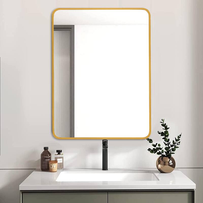 GDFStudio - Everly Contemporary Rectangular Bathroom Vanity Decorative Mirror with Reinforced Wall Mount & Metal Frame